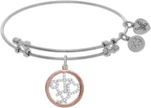 Brass Pink White Ring Charm CZ Hope Faith Charity Theme On White Bangle