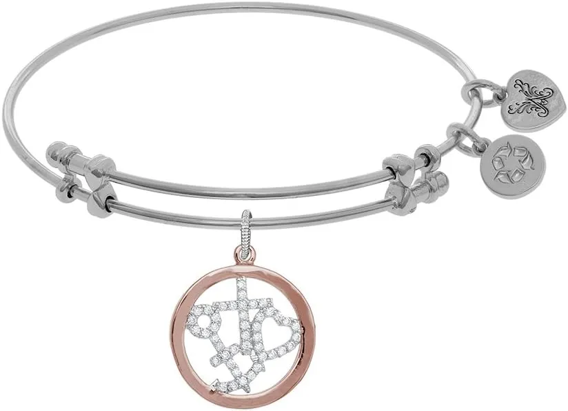 Brass Pink White Ring Charm CZ Hope Faith Charity Theme On White Bangle