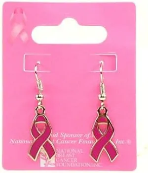 Breast Cancer Awareness Dangle Pink Ribbon Earrings