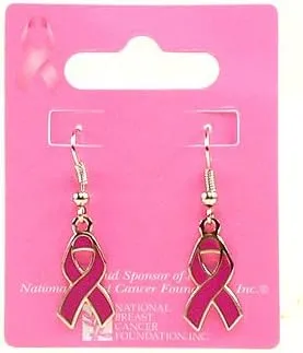 Breast Cancer Awareness Dangle Pink Ribbon Earrings
