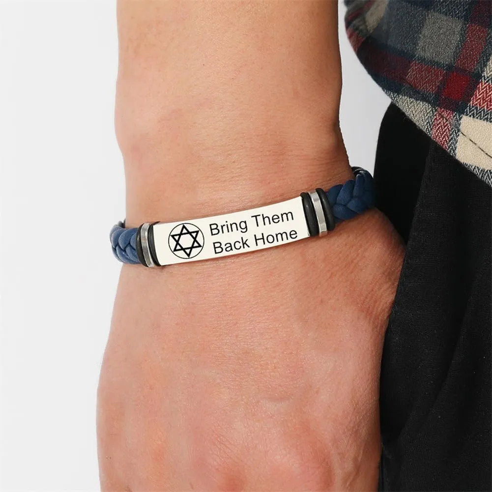 Bring Them Back Home Bracelet for Men Women Israeli Jewish Star of David Leather Bracelets for Men,Star of David Braided Leather Wristband Support Israel I Stand with Israel Jewelry