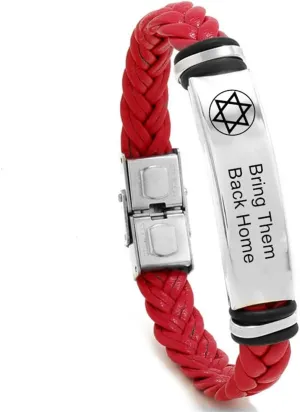 Bring Them Back Home Bracelet for Men Women Israeli Jewish Star of David Leather Bracelets for Men,Star of David Braided Leather Wristband Support Israel I Stand with Israel Jewelry