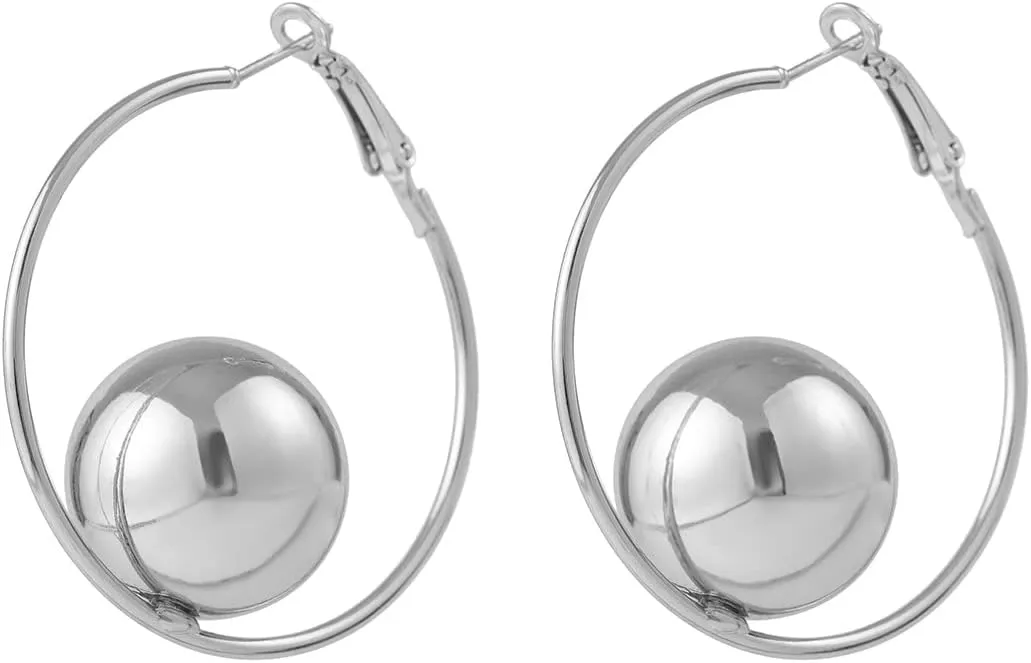 BSLVWG Gold Big Bead Huggie Hoop Earrings For Women Minimalist Charm Cuff Sleeper Hoops Dainty Hypoallergenic Jewelry Gifts for Her