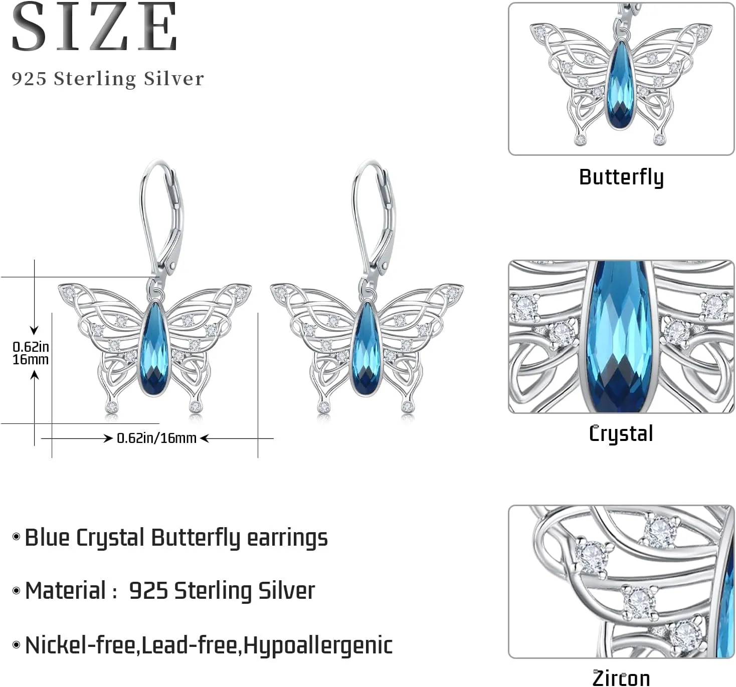 Butterfly Earrings for Women 925 Sterling Silver Butterfly Dangle Earrings Butterfly Jewelry for Girlfriendm