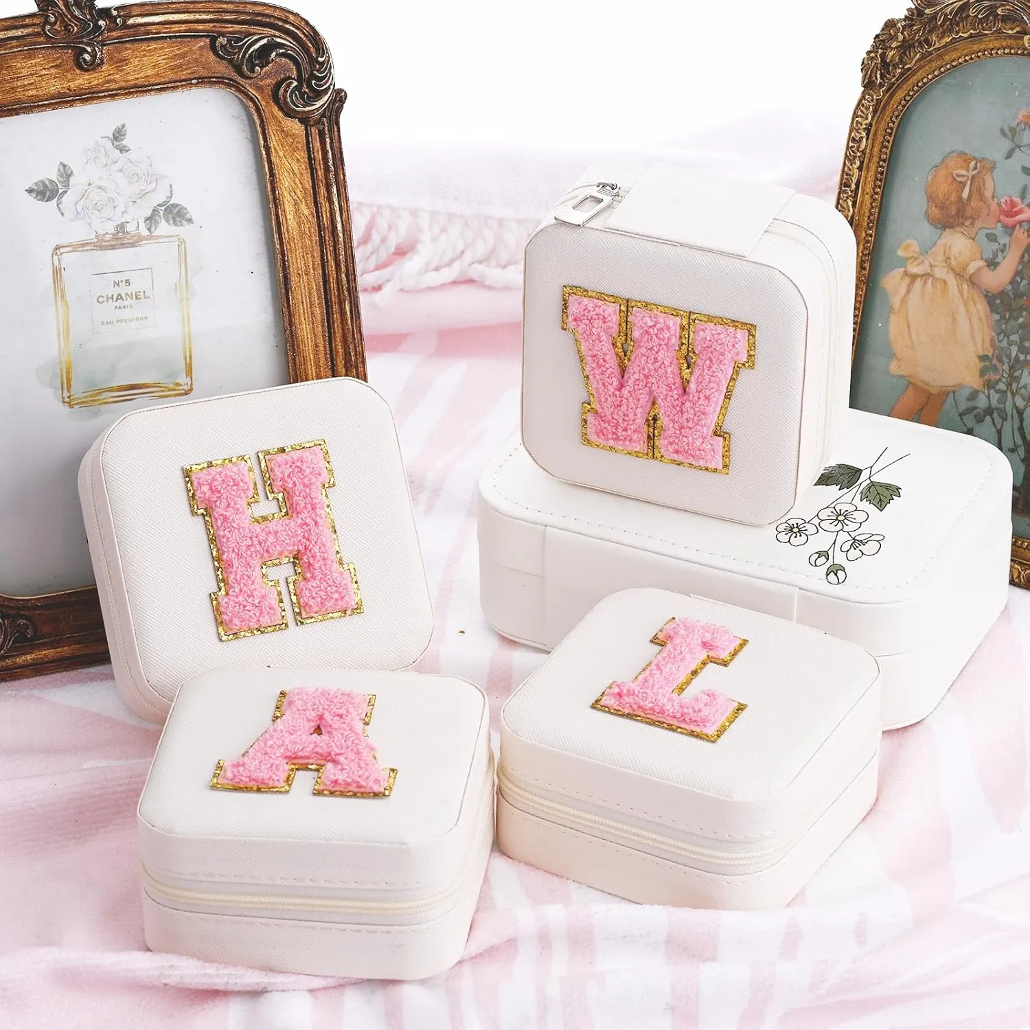 C Initial Jewelry Box with Mirror, Portable Jewelry Case, Small Travel Jewelry Boxes, Bridesmaid Gifts and Travel Essentials to Store Rings, Necklaces, Earrings