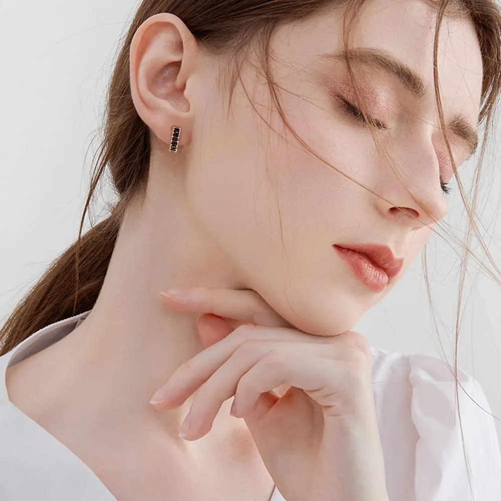 C Shaped Cubic Zirconia Cartilage Small Hoop Earrings for Women 925 Sterling Silver Post 18K Gold Plated Hypoallergenic Multi Colors Crystal Open Round Circle Huggie Hoops Minimalist Hooped Fashion Jewelry Gifts 13mm