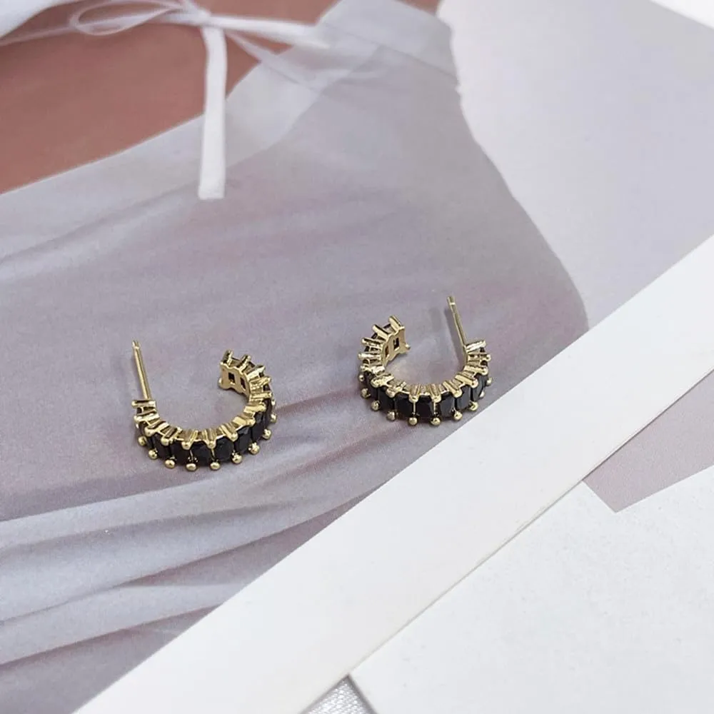 C Shaped Cubic Zirconia Cartilage Small Hoop Earrings for Women 925 Sterling Silver Post 18K Gold Plated Hypoallergenic Multi Colors Crystal Open Round Circle Huggie Hoops Minimalist Hooped Fashion Jewelry Gifts 13mm