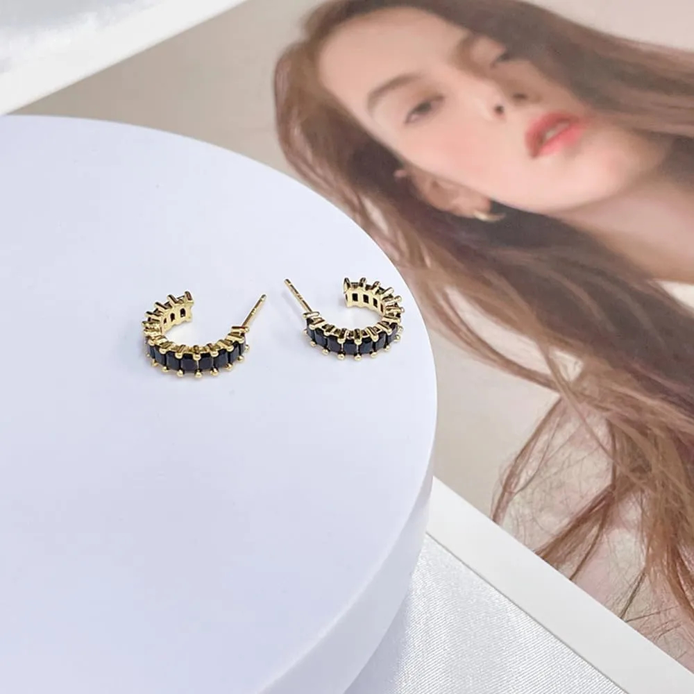 C Shaped Cubic Zirconia Cartilage Small Hoop Earrings for Women 925 Sterling Silver Post 18K Gold Plated Hypoallergenic Multi Colors Crystal Open Round Circle Huggie Hoops Minimalist Hooped Fashion Jewelry Gifts 13mm