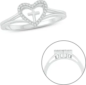 Cali Trove 1/20 CT Natural Diamond Heart Cross Rings for Women | Diamond Fashion Rings | Religious Heart Cross Rings | Gifts for Her | Promise Rings Jewelry Gifts for Women