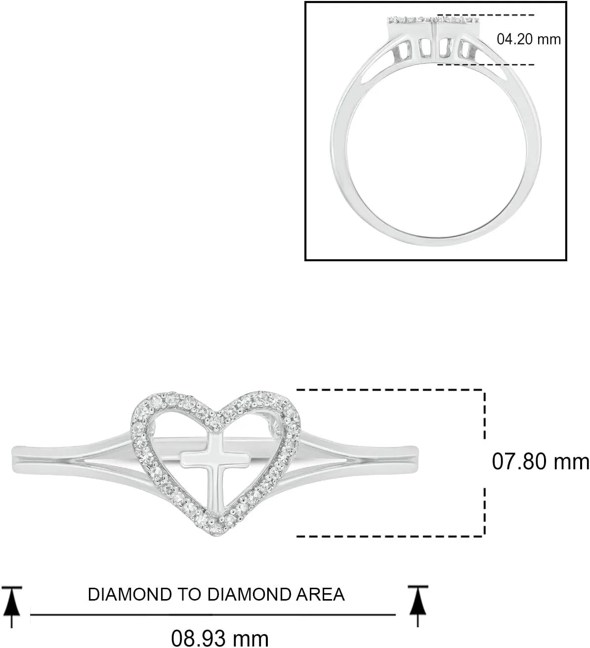 Cali Trove 1/20 CT Natural Diamond Heart Cross Rings for Women | Diamond Fashion Rings | Religious Heart Cross Rings | Gifts for Her | Promise Rings Jewelry Gifts for Women