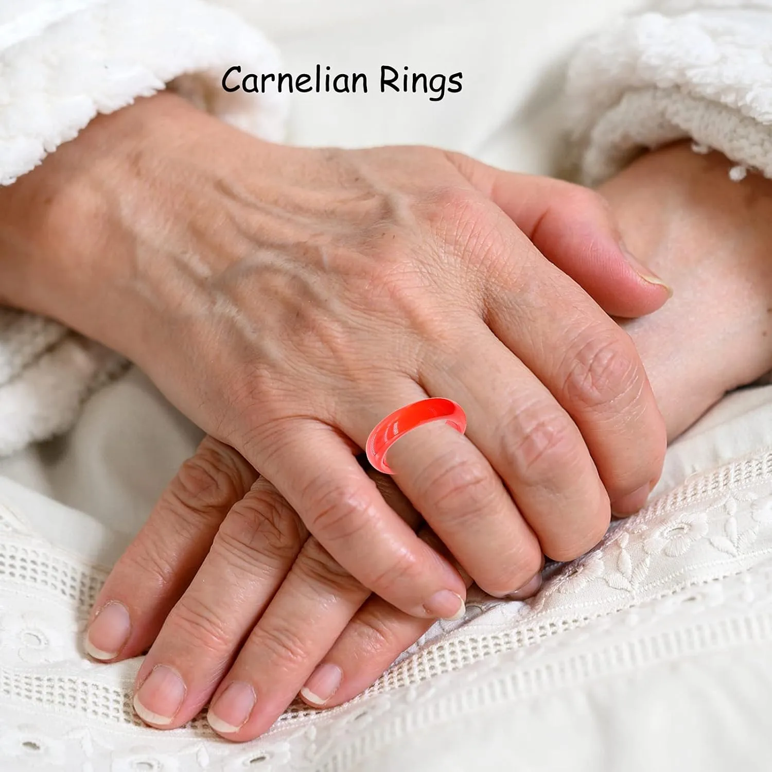 Carnelian Crystal Rings Natural Carnelian Gemstone Band Ring for Women Carnelian Smooth Round Donut Ring