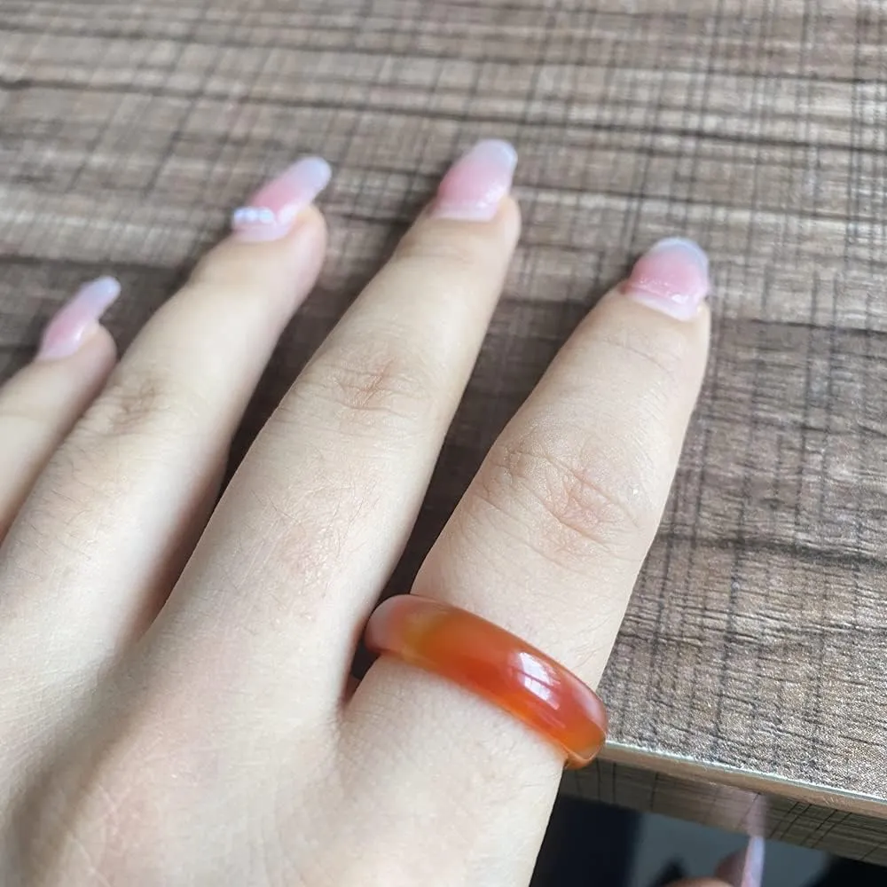 Carnelian Crystal Rings Natural Carnelian Gemstone Band Ring for Women Carnelian Smooth Round Donut Ring