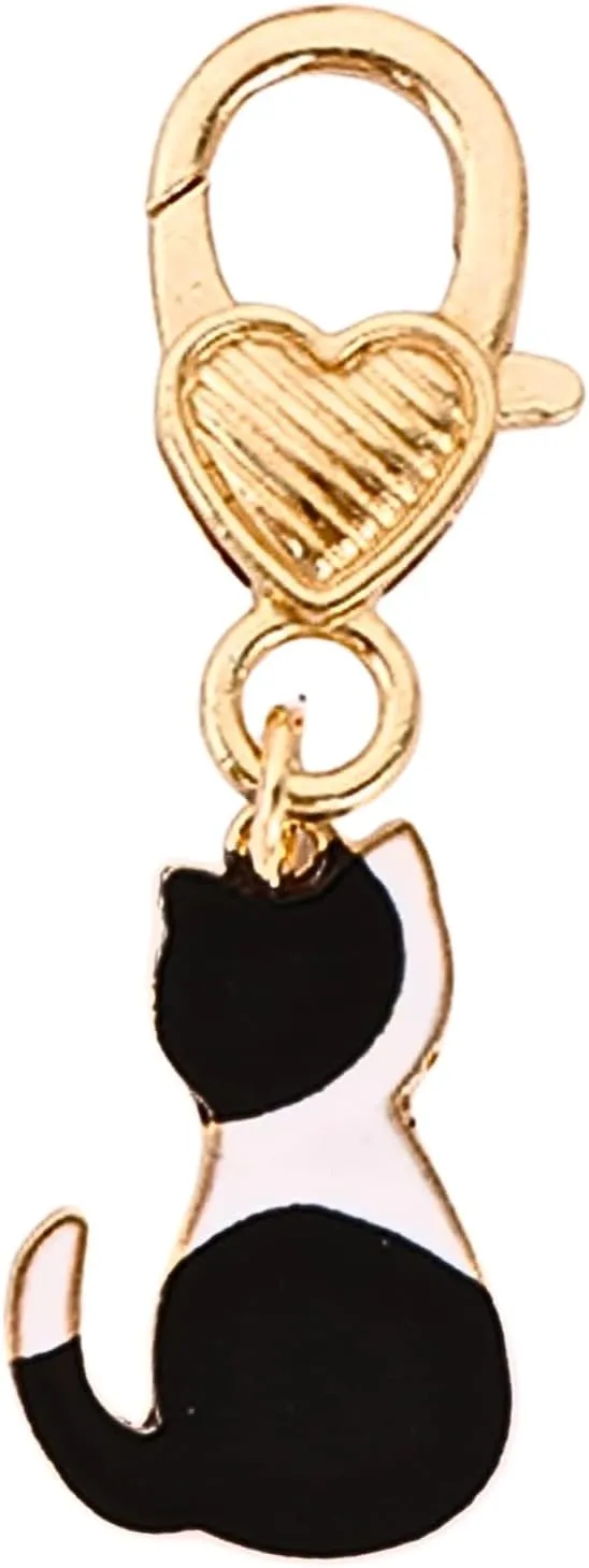 Cat Lover Gifts Funny Kawaii Black White Cat keychain Cute Enamel Flower Bag Charms for Backpack Aesthetic Decor