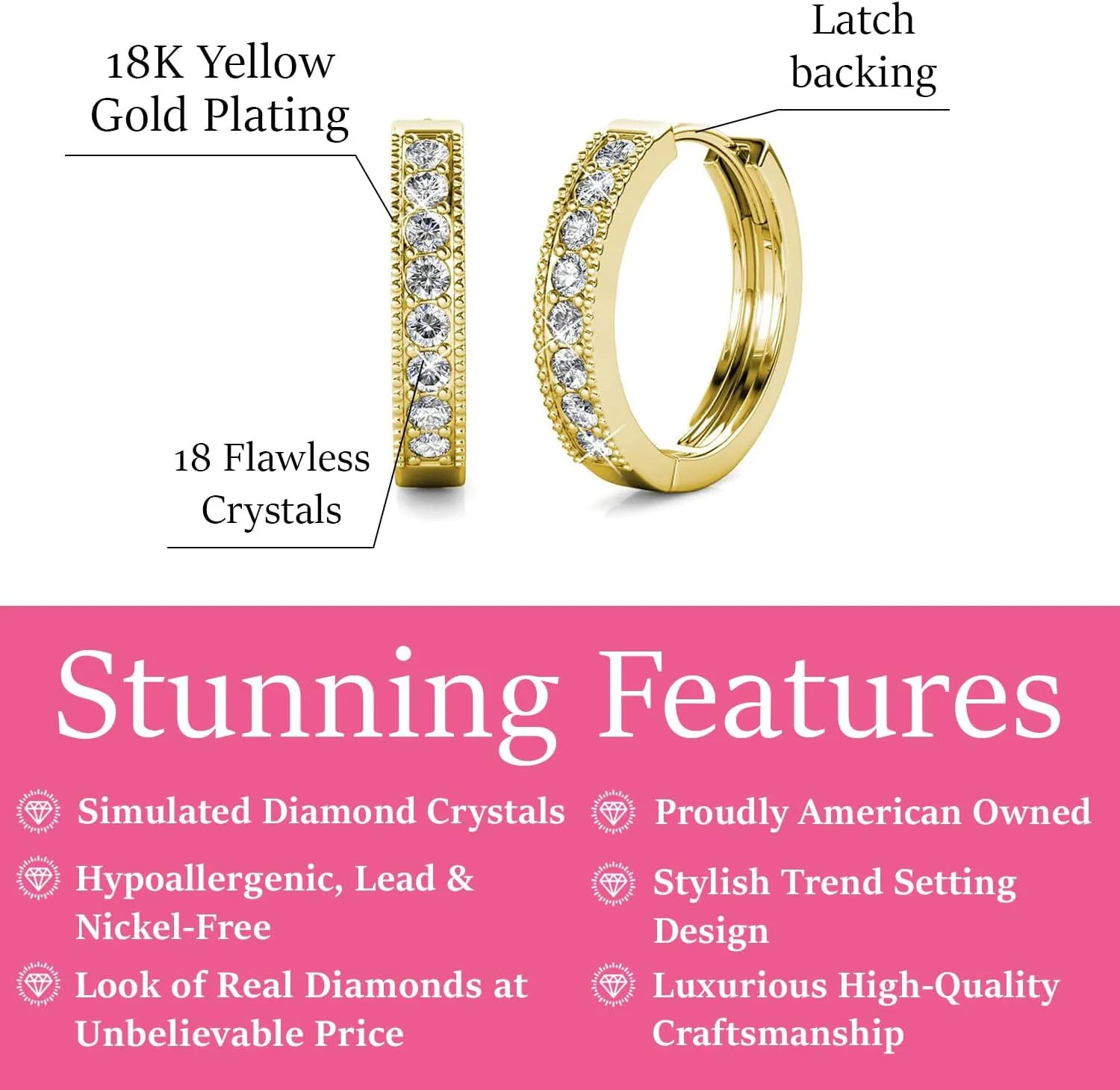 Cate & Chloe Lydia 18K White Gold Hoop Earrings with Crystals, Silver Hoops for Women, Sparkle Round Hoops for Ladies, Hoop Earrings