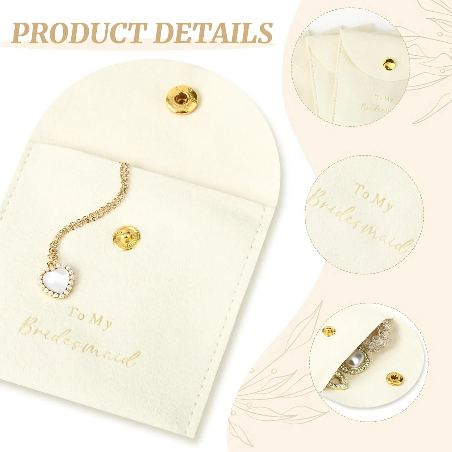 CEELGON Jewelry Bags Bridesmaid Gifts Set of 8 Velvet Small Jewelry Pouch with Button Bracelet Earring Necklace Packaging Bridesmaid Proposal Gift Bags Bridal Party Favors Gifts (Ivory)