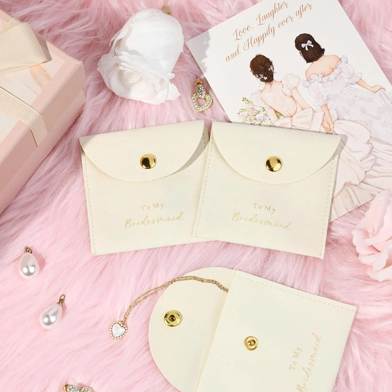 CEELGON Jewelry Bags Bridesmaid Gifts Set of 8 Velvet Small Jewelry Pouch with Button Bracelet Earring Necklace Packaging Bridesmaid Proposal Gift Bags Bridal Party Favors Gifts (Ivory)