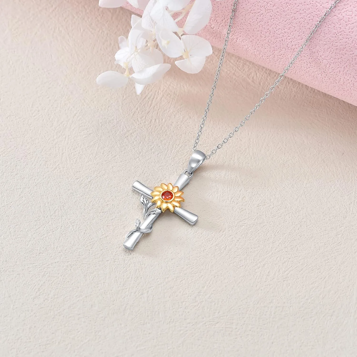 CEKAMA 925 Sterling Silver Cross Necklace for Women Beautifully Rose Flower/Sunflower/Infinity/Stethoscope Cross Pendant Necklaces with 18 2 Inches Chain
