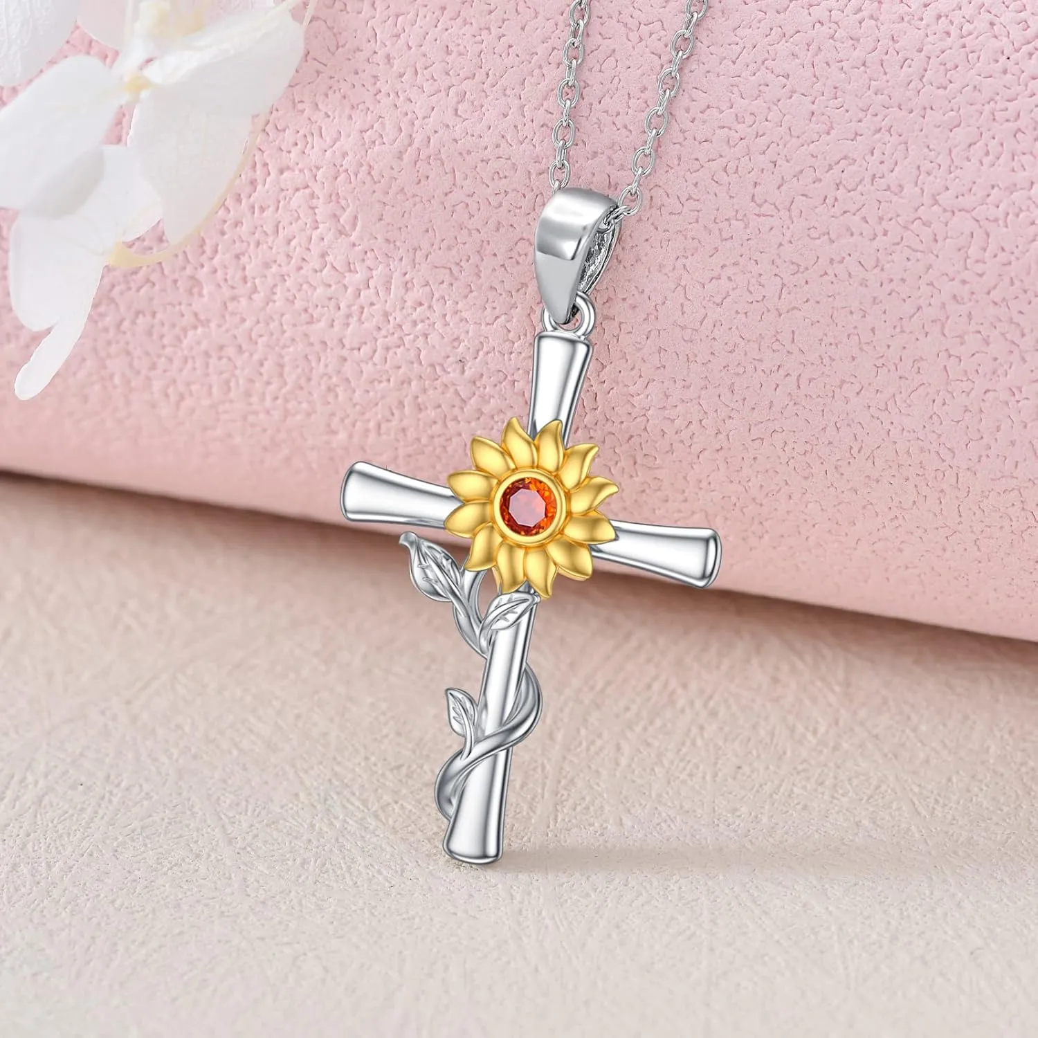 CEKAMA 925 Sterling Silver Cross Necklace for Women Beautifully Rose Flower/Sunflower/Infinity/Stethoscope Cross Pendant Necklaces with 18 2 Inches Chain
