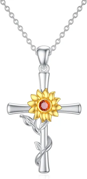 CEKAMA 925 Sterling Silver Cross Necklace for Women Beautifully Rose Flower/Sunflower/Infinity/Stethoscope Cross Pendant Necklaces with 18 2 Inches Chain