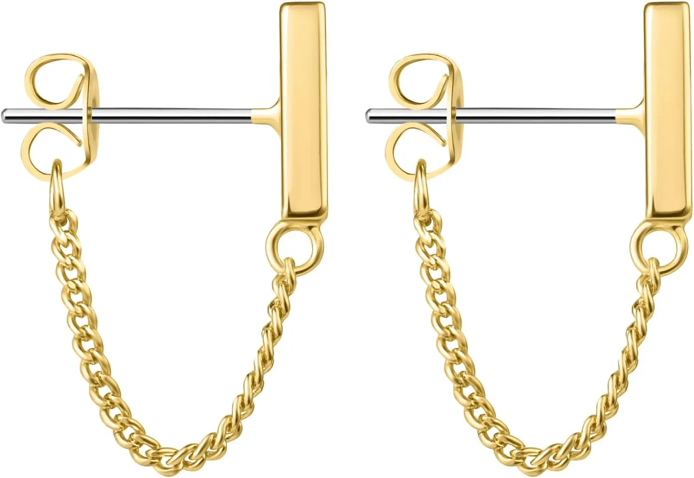 Chain Earrings for Women 18K Gold Plated Dainty Bar Drop Dangle Earrings Long Threader Earring Hypoallergenic Line Dangly Jewelry Gift for Teen Girls
