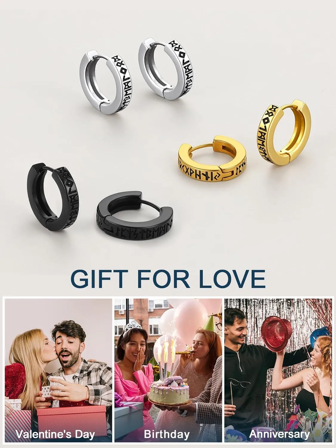 ChainsProMax Hoop Earrings for Men, Chain/Norse Viking/Skull Men's Earrings Cuban Link Hypoallergenic Vintage Huggie Mens Earrings Hoops, Stainless Steel/Gold Plated/Black-with Gift Box