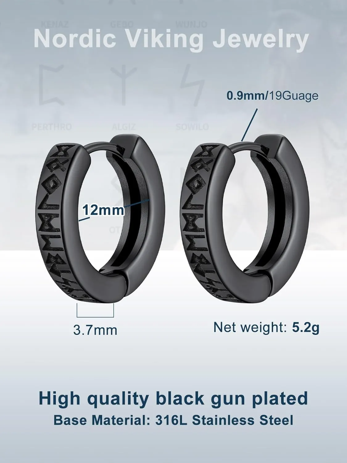 ChainsProMax Hoop Earrings for Men, Chain/Norse Viking/Skull Men's Earrings Cuban Link Hypoallergenic Vintage Huggie Mens Earrings Hoops, Stainless Steel/Gold Plated/Black-with Gift Box