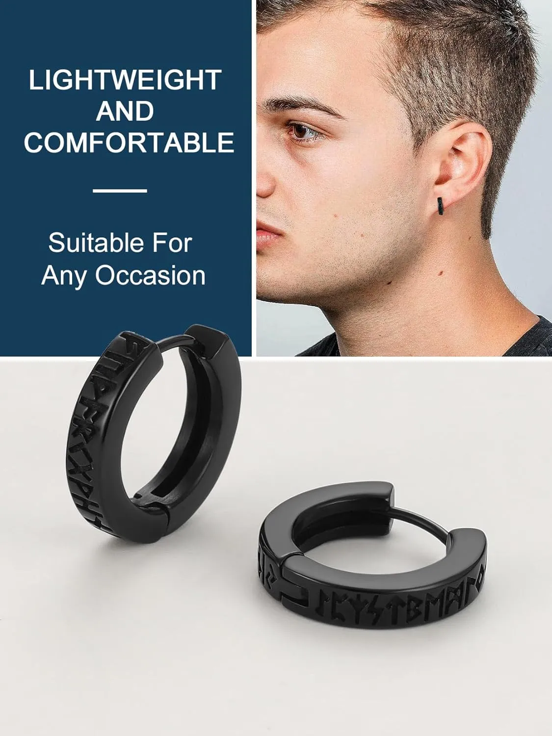 ChainsProMax Hoop Earrings for Men, Chain/Norse Viking/Skull Men's Earrings Cuban Link Hypoallergenic Vintage Huggie Mens Earrings Hoops, Stainless Steel/Gold Plated/Black-with Gift Box