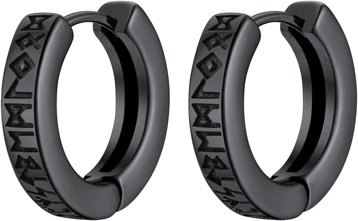 ChainsProMax Hoop Earrings for Men, Chain/Norse Viking/Skull Men's Earrings Cuban Link Hypoallergenic Vintage Huggie Mens Earrings Hoops, Stainless Steel/Gold Plated/Black-with Gift Box