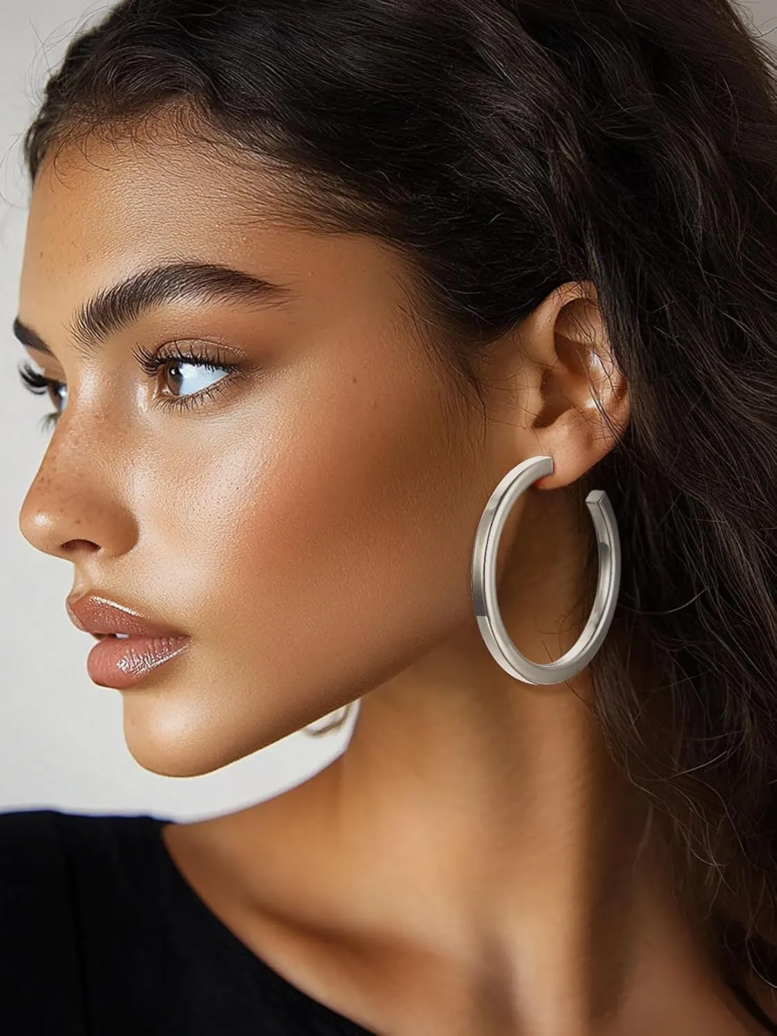 ChainsProMax Hypoallergenic Hoop Earrings for Women, 30/40/60/80MM Small Medium Large Size, Stainless Steel/14K Gold Plated/Black, with Gift Box