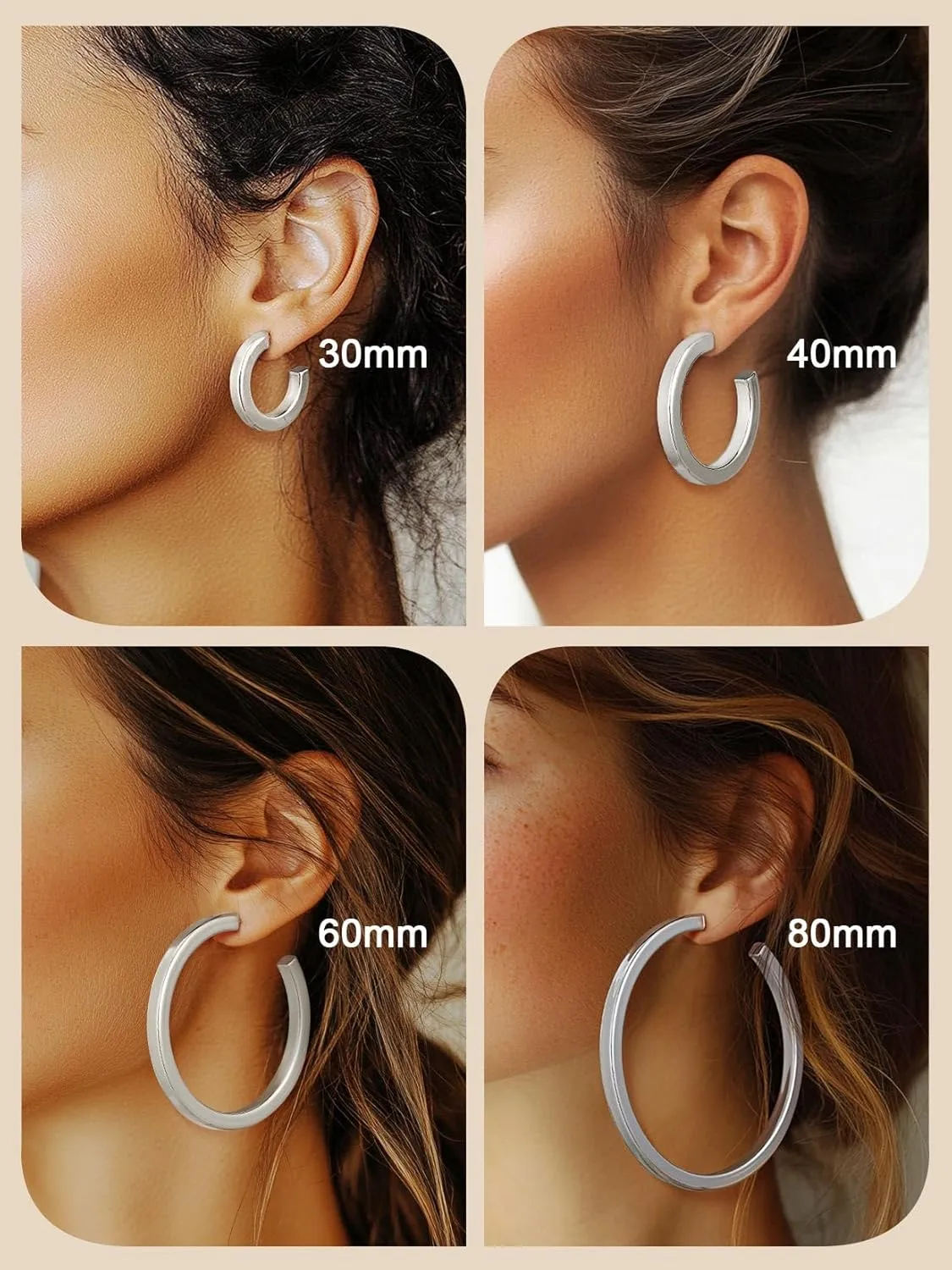 ChainsProMax Hypoallergenic Hoop Earrings for Women, 30/40/60/80MM Small Medium Large Size, Stainless Steel/14K Gold Plated/Black, with Gift Box