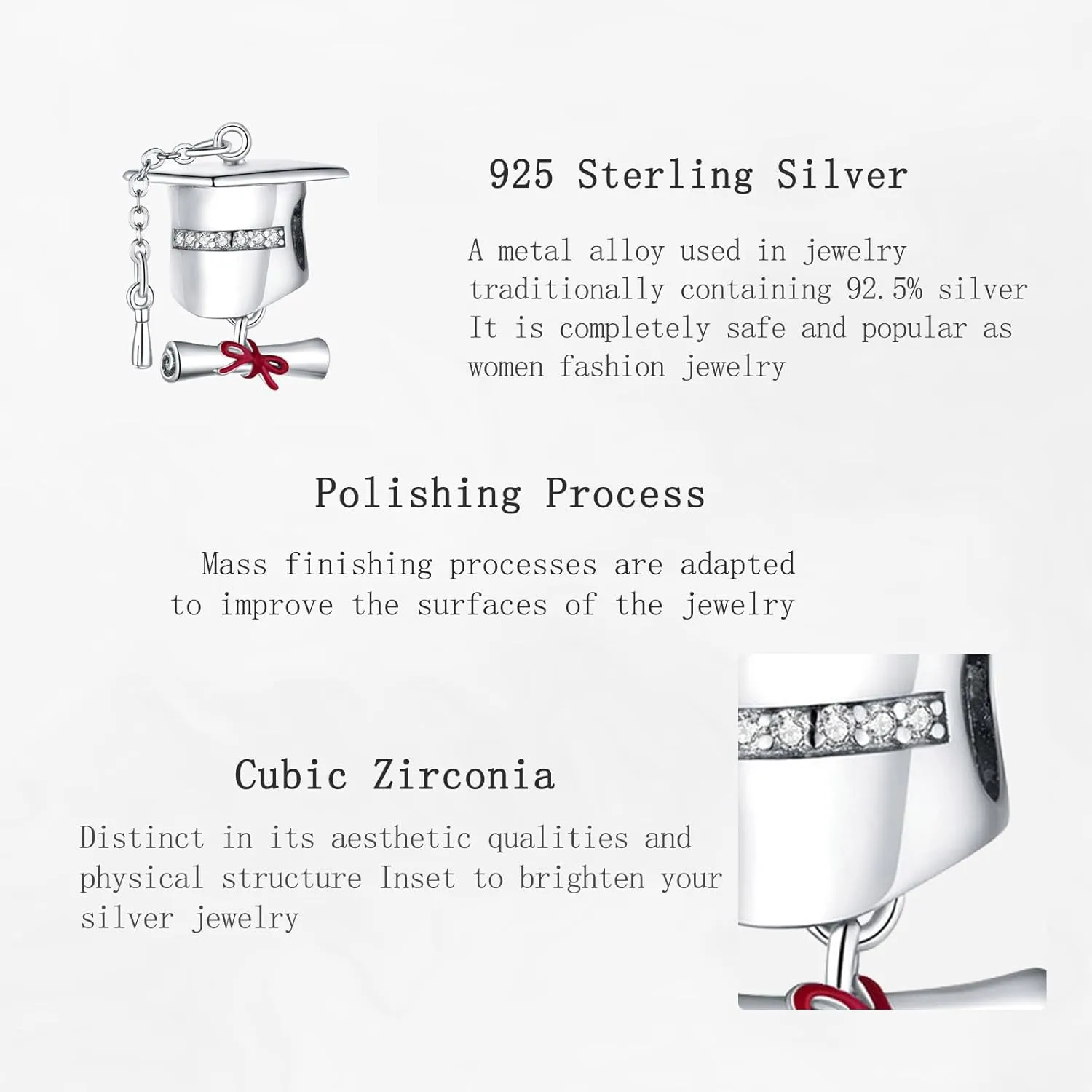 Charms Beads 925 Sterling Silver Heart Flower Owl Book Pendant with 5A Cubic fits for Charms Bracelets for Woman Mother's Day Christmas Halloween Birthday Gift School Finish