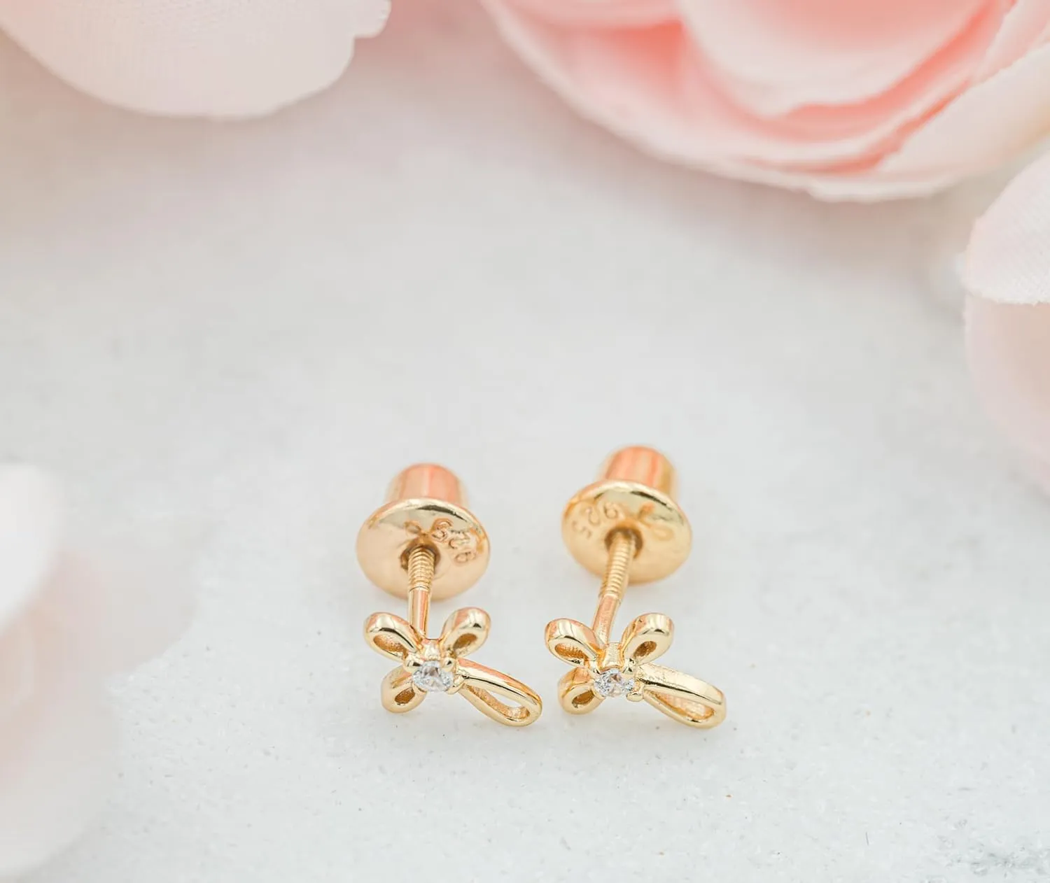 Cherished Moments Girl's 14K Dainty Gold-Plated or Sterling Silver Infinity Cross Earring with CZ and Screw Back