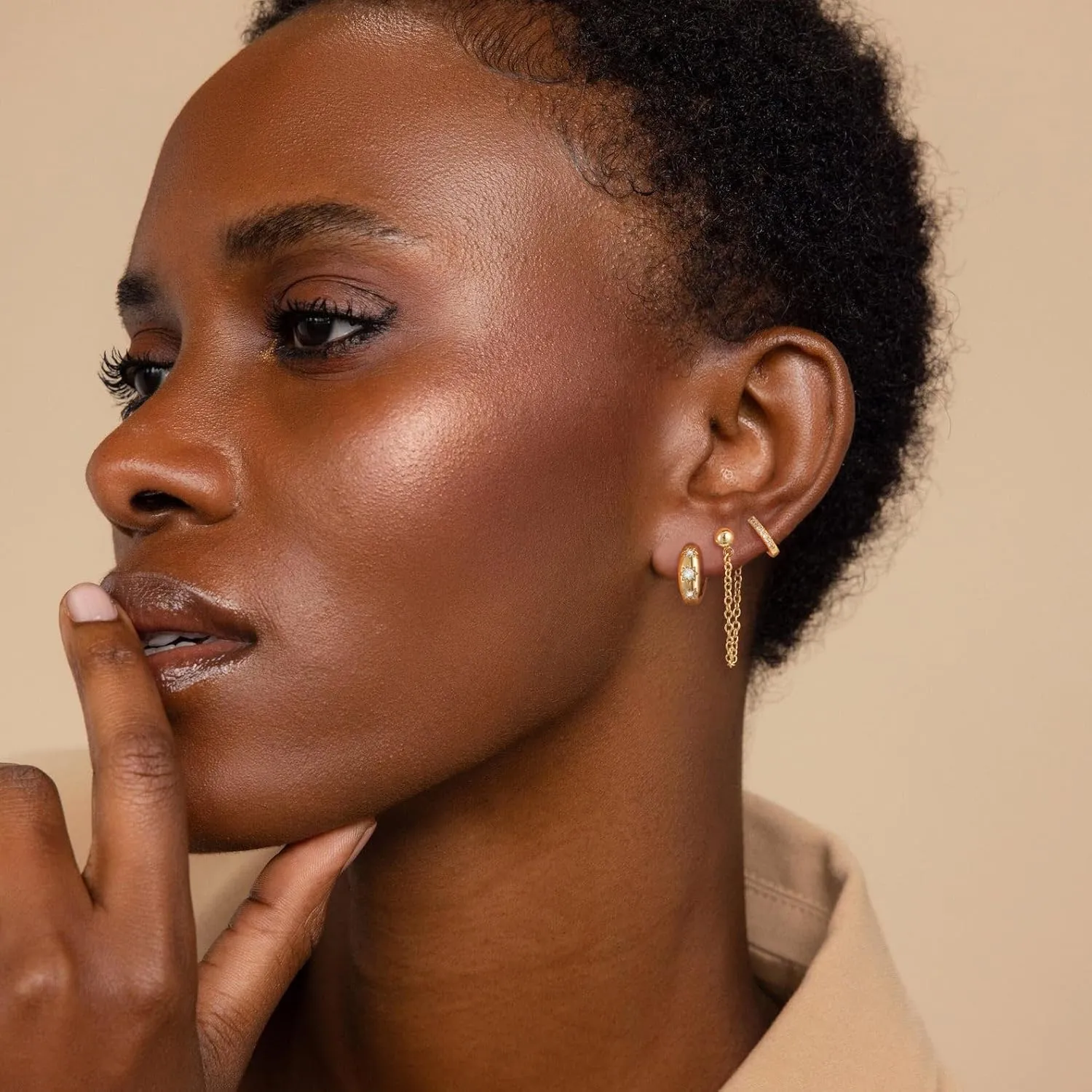 CHESKY Gold Hoop Earring Set for Women, 14K Gold Plated Chunky Simple Cuff Earrings Cubic Zirconia Star Hoop Earring Sets for Multiple Piercing Hypoallergenic Dainty Stud earrings Stacks Jewelry Gifts