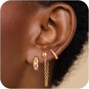 CHESKY Gold Hoop Earring Set for Women, 14K Gold Plated Chunky Simple Cuff Earrings Cubic Zirconia Star Hoop Earring Sets for Multiple Piercing Hypoallergenic Dainty Stud earrings Stacks Jewelry Gifts