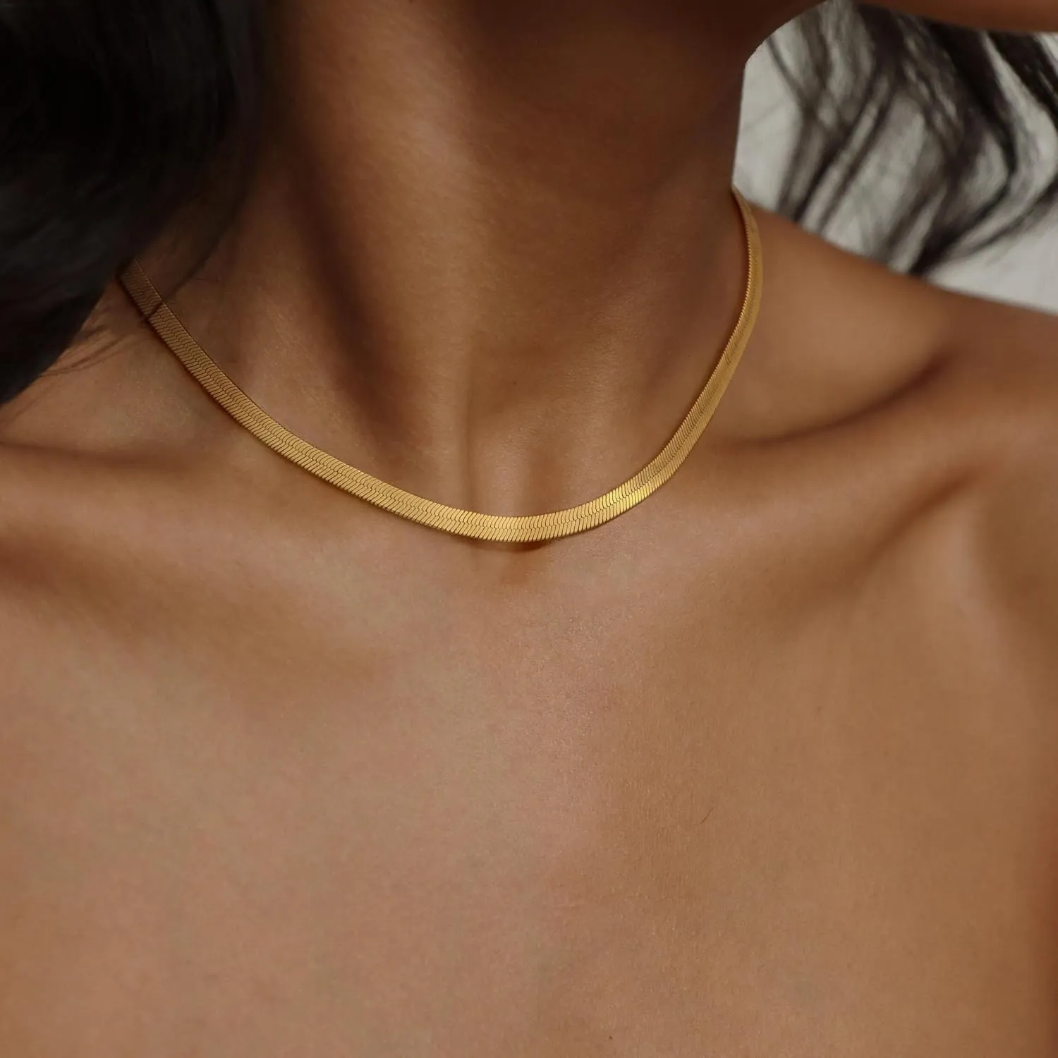 CHESKY Gold Necklace for Women-14K Plated sterling silver Snake Chain Necklace Dainty Simple Chunky Herringbone Necklace Choker Necklaces Jewelry for Women