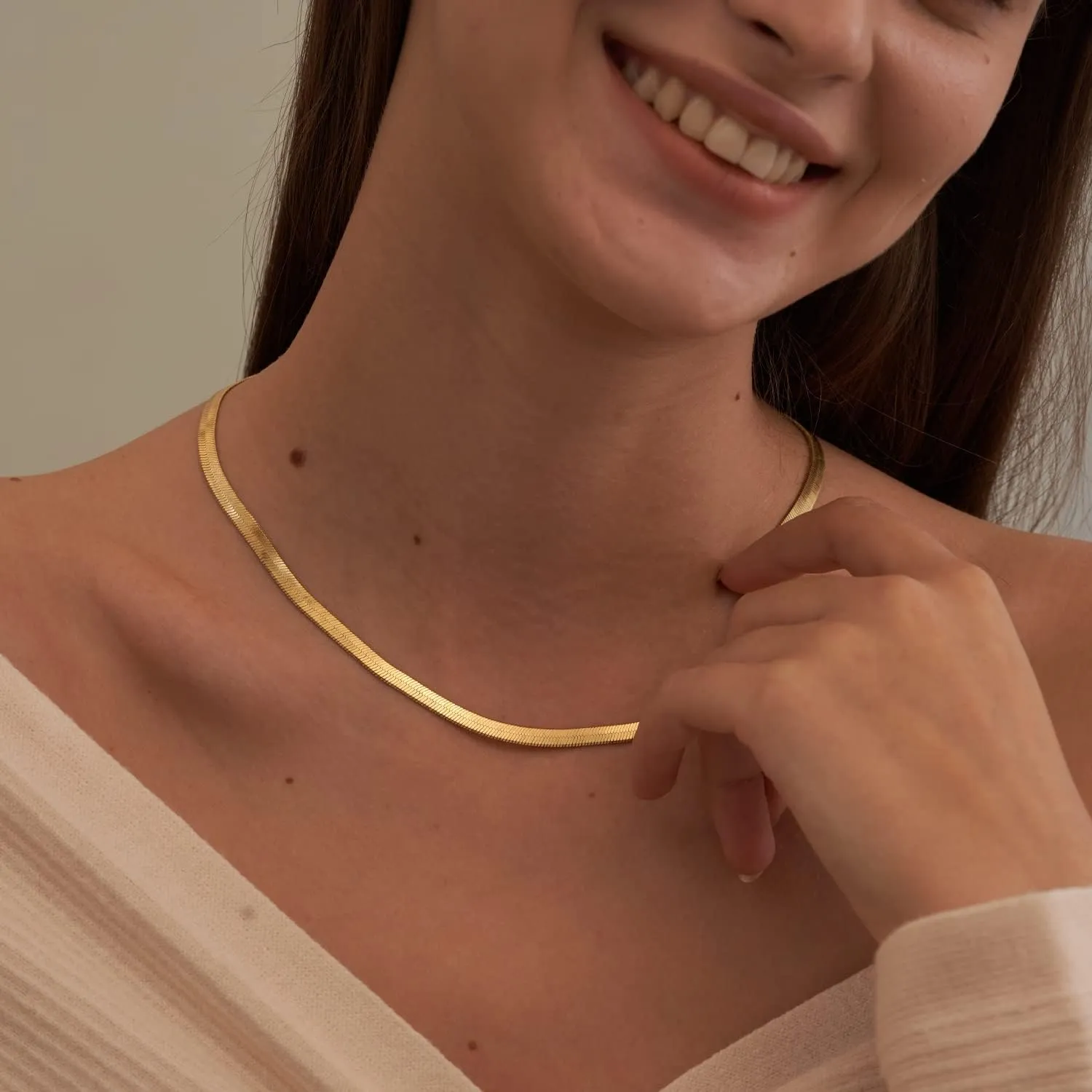 CHESKY Gold Necklace for Women-14K Plated sterling silver Snake Chain Necklace Dainty Simple Chunky Herringbone Necklace Choker Necklaces Jewelry for Women