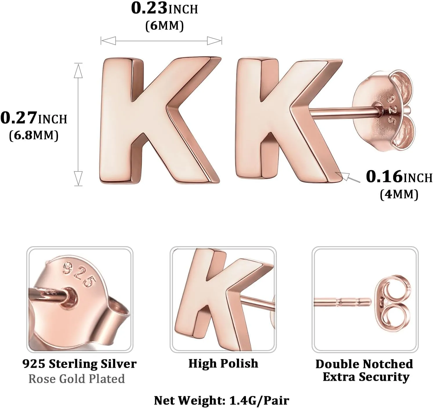 ChicSilver Hypoallergenic 925 Sterling Silver Stud Earrings Simple Tiny Initial Letter A-Z Studs for Women Sensitive Ears (with Gift Box)