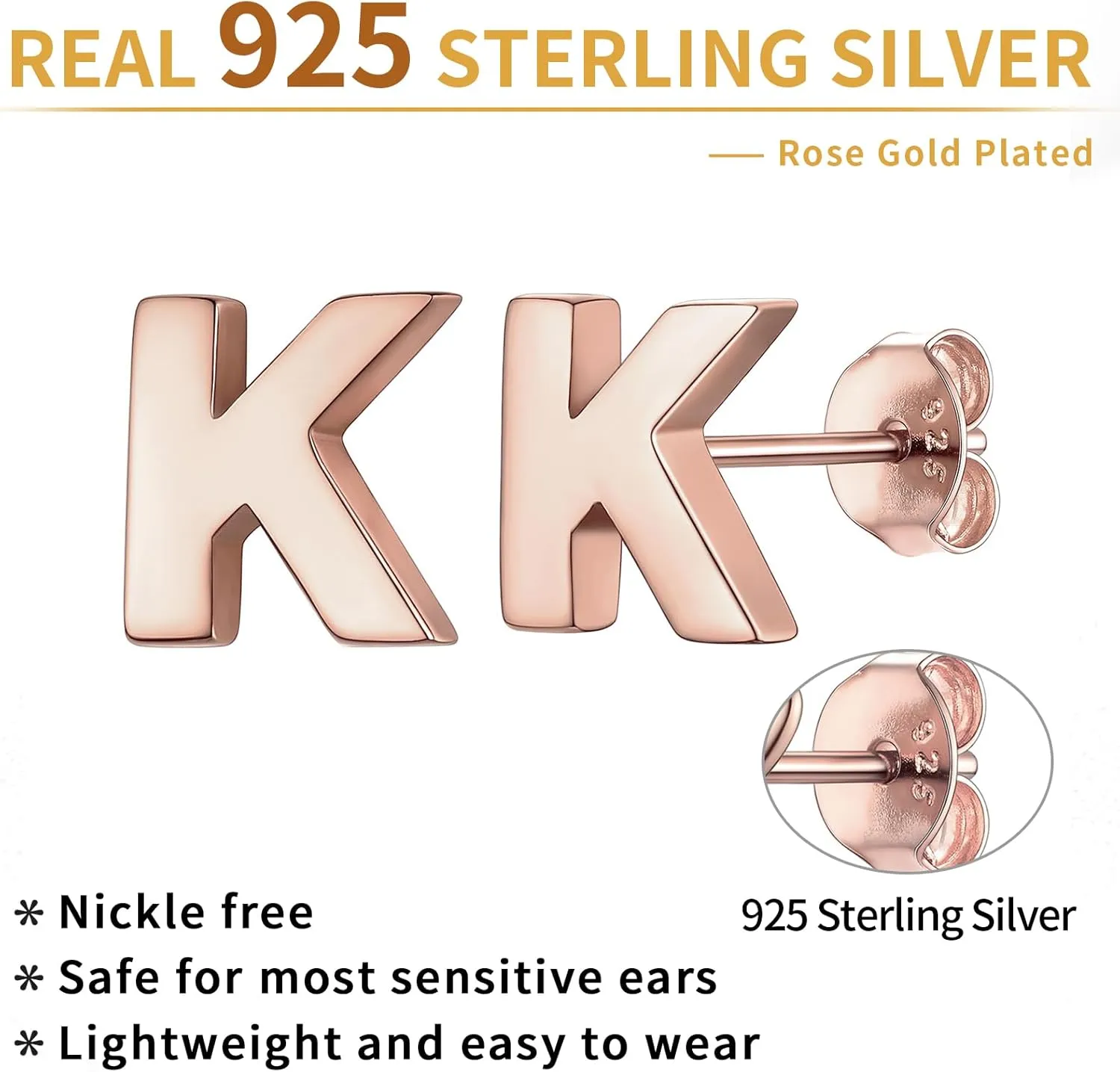 ChicSilver Hypoallergenic 925 Sterling Silver Stud Earrings Simple Tiny Initial Letter A-Z Studs for Women Sensitive Ears (with Gift Box)