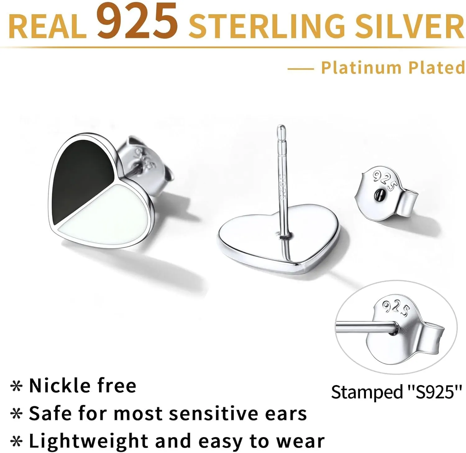 ChicSilver Simple Small Black Stud Earrings 925 Sterling Silver Earrings Hypoallergenic Black Earrings for Women Sensitive Ears