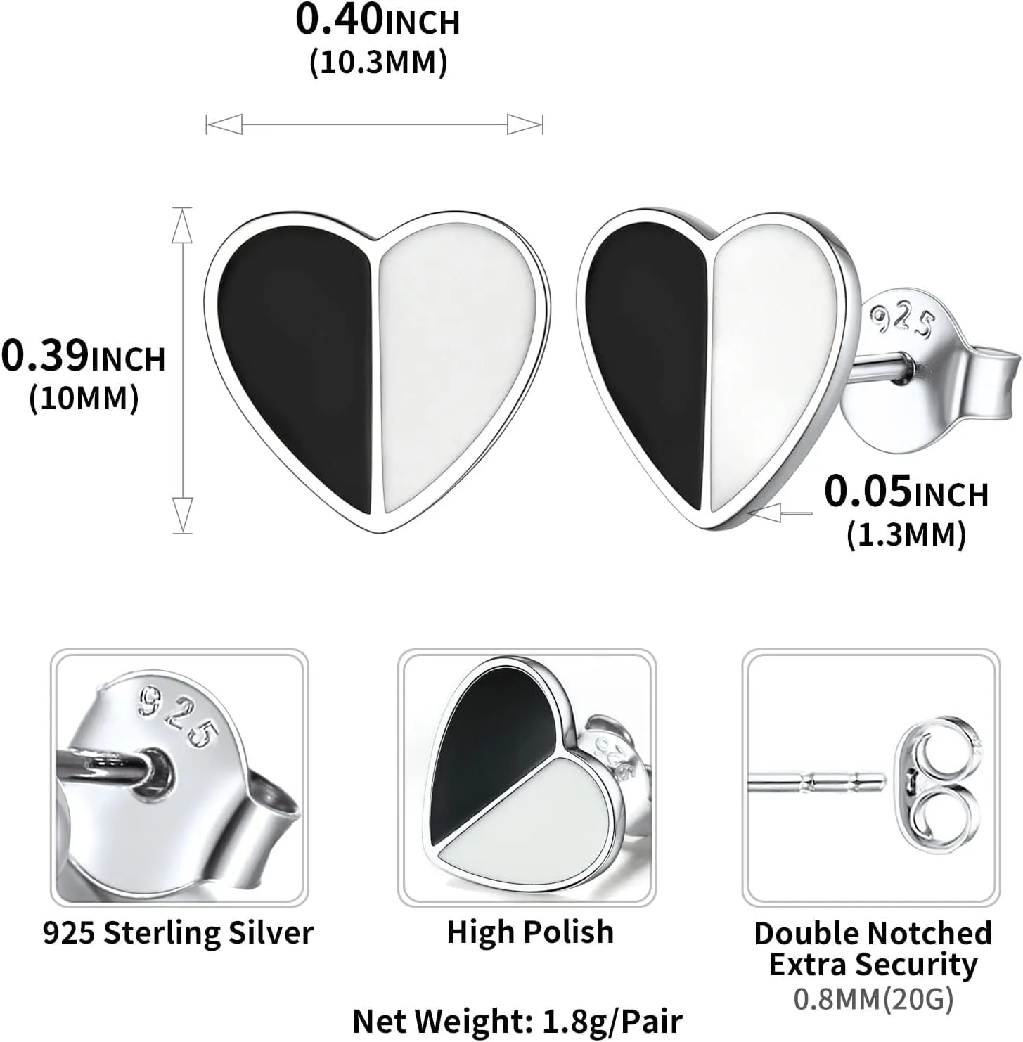 ChicSilver Simple Small Black Stud Earrings 925 Sterling Silver Earrings Hypoallergenic Black Earrings for Women Sensitive Ears
