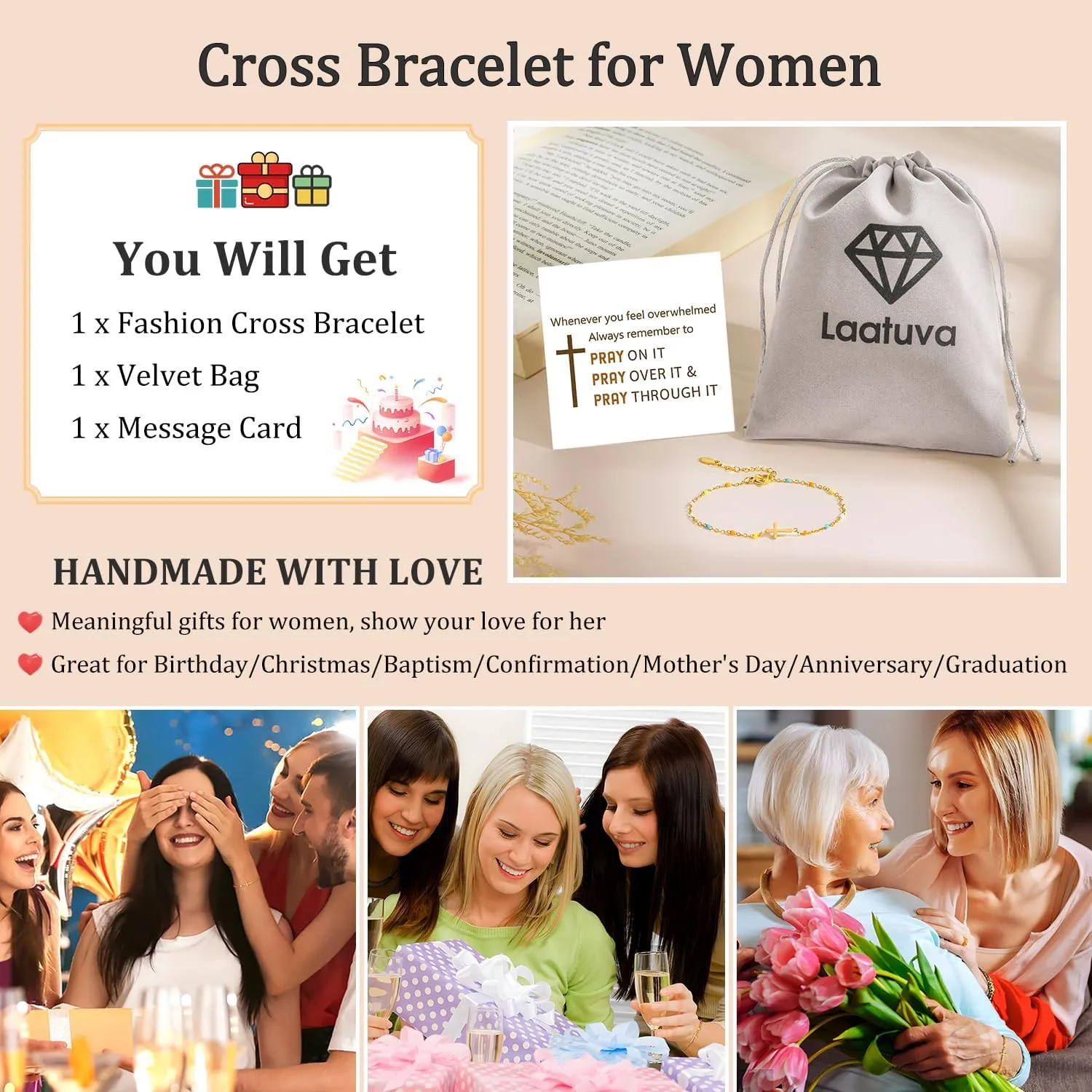 Christian Mothers-Day Gifts for Women, First Communion Confirmation Graduation Religious Cross Bracelet Jewelry for Women Her Faith, Inspirational Jesus Birthday Gifts for Friends/Mom/Grandma/Daughter/Sisters/Granddaughter/Her