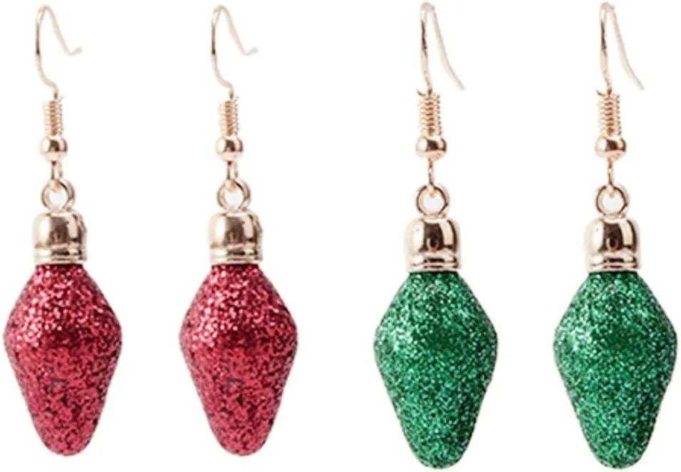 Christmas Crystal Earrings for Women Creative Colorful Light Bulb Santa Claus Sparkly Rhinestone Cubic Zirconia Beaded Dangle Drop Earrings for Xmas Party Festival Holiday Fashion Jewelry Gifts