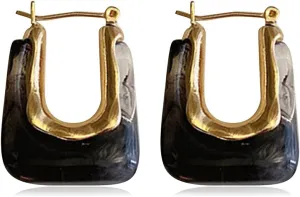 Chunky Clear Retro U Shaped Hoop Minimalist Square Resin Huggie Earrings for Women