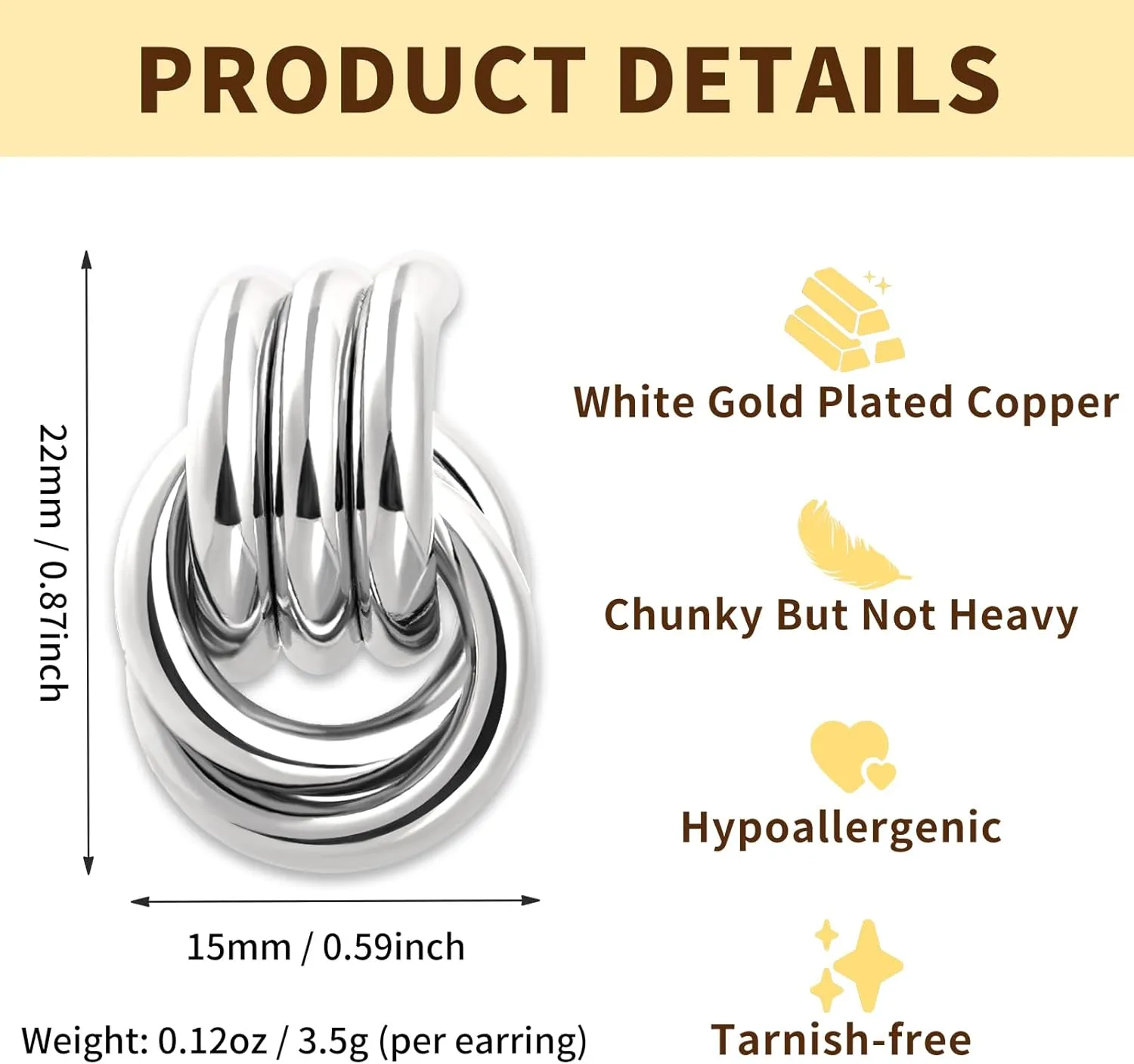 Chunky Gold Earrings for Women - Double Knots 14K Real Gold Plated Hypoallergenic Nickel Free Jewelry Dangle, Dainty Statement Knot Drop Earrings for Womens Trendy