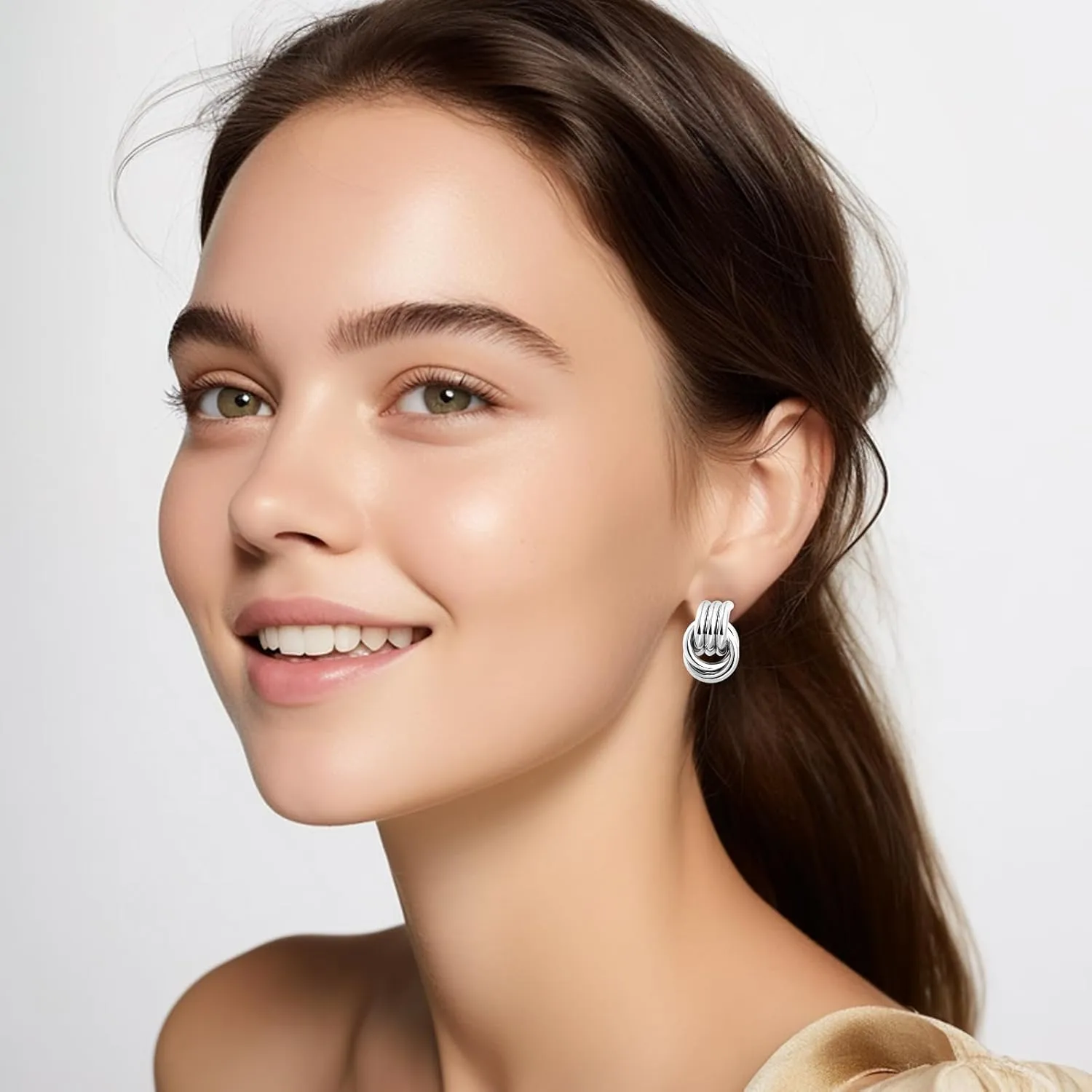 Chunky Gold Earrings for Women - Double Knots 14K Real Gold Plated Hypoallergenic Nickel Free Jewelry Dangle, Dainty Statement Knot Drop Earrings for Womens Trendy