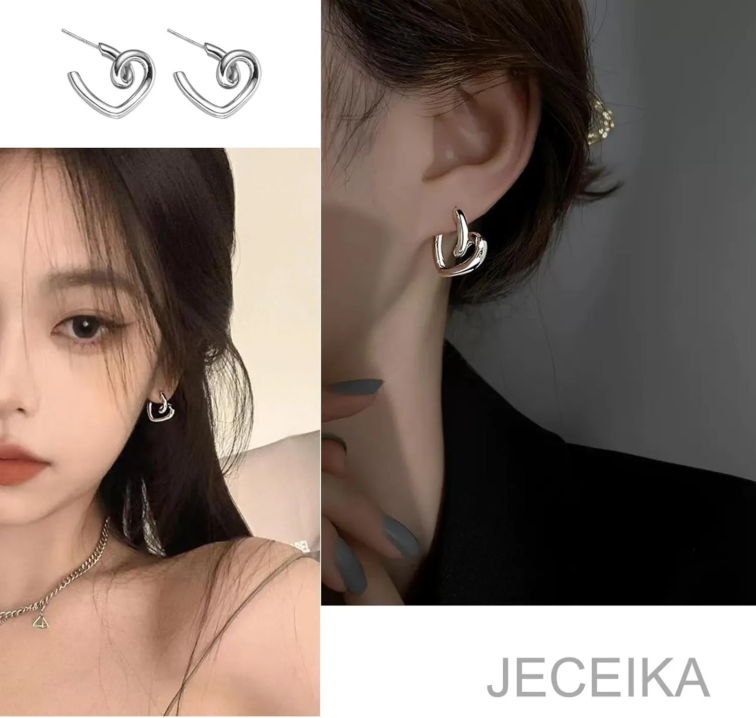 Chunky Gold Hoop Earrings for Women, Trendy 14K Gold Plated Gold/Silver Statement Earring Thick Open Double Hoop Earrings Lightweight Hypoallergenic Earrings Gold Jewelry
