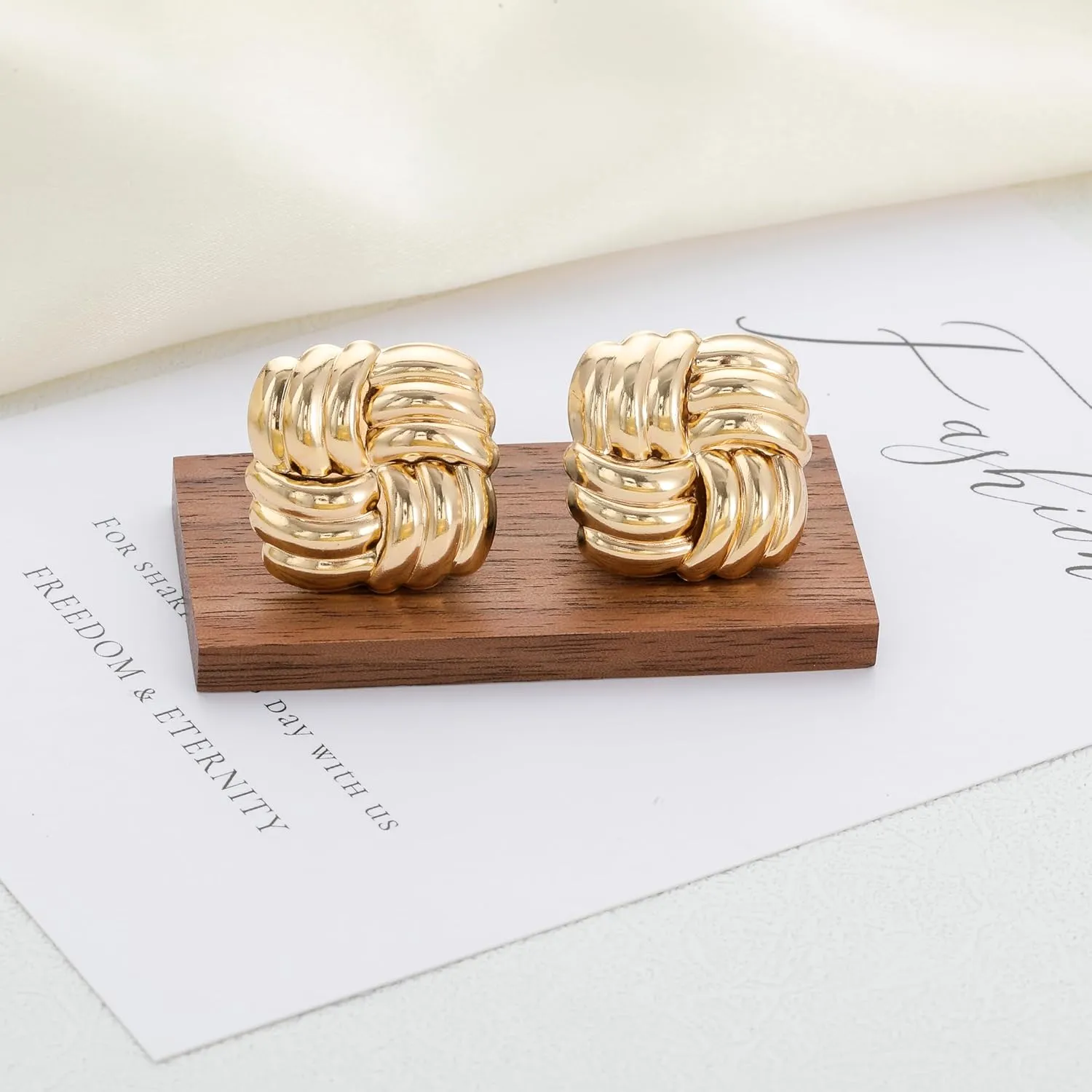 Chunky Gold Studs Earrings for Women- 14K Gold Plated Stainless Steel Heaven Mayhem Earrings Gold Square Geometric Statement Dupes for Women