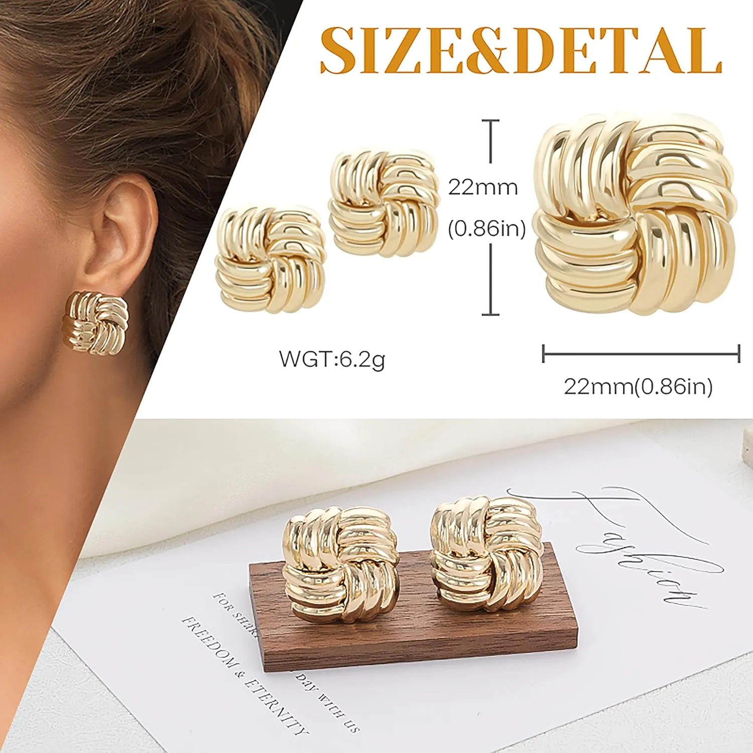 Chunky Gold Studs Earrings for Women- 14K Gold Plated Stainless Steel Heaven Mayhem Earrings Gold Square Geometric Statement Dupes for Women