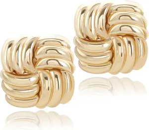 Chunky Gold Studs Earrings for Women- 14K Gold Plated Stainless Steel Heaven Mayhem Earrings Gold Square Geometric Statement Dupes for Women