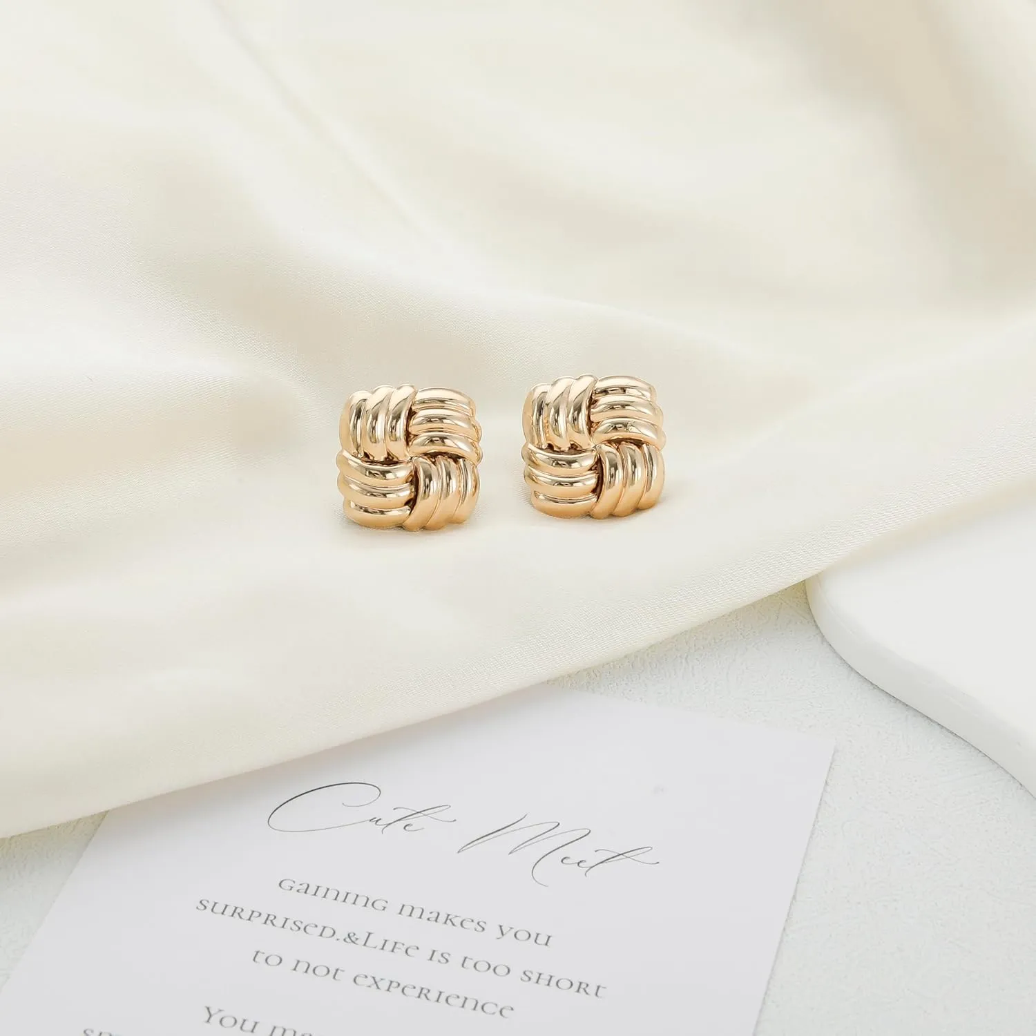 Chunky Gold Studs Earrings for Women- 14K Gold Plated Stainless Steel Heaven Mayhem Earrings Gold Square Geometric Statement Dupes for Women